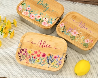 Personalized Flower Lunch Box: Stainless Steel Kids Snack Box