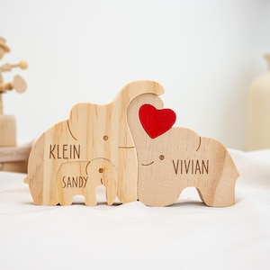 Personalized Wooden Elephant Family Puzzle, Couple Hug Puzzle, Custom Wooden Animals, Family Keepsake Decor Gifts, Wedding Anniversary Gifts