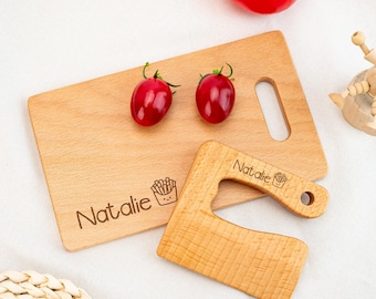 Juego de cuchillos y tabla de cortar de madera Montessori - Juguete de cocina para niños pequeños