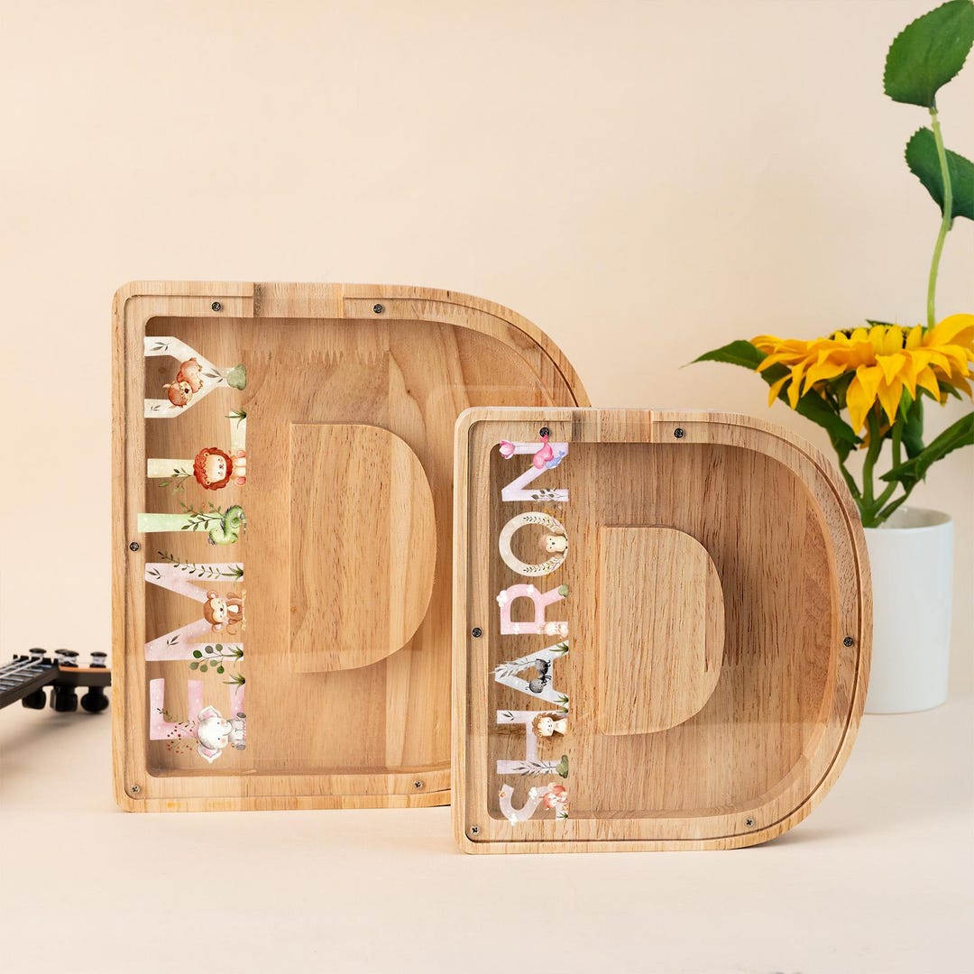 Coin Bank Lettering Custom Wooden Letter Piggy Bank: Personalized Kids Coin Bank - Etsy