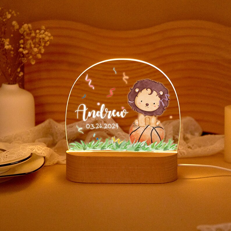 Personalized Safari Sport Nursery Night Light,Baseball Football Basketball Tennis Golf Sports,Nursery Decor,Animal Led Lamp,Baby Boy Gift zdjęcie 4