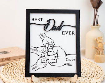 Letrero de madera personalizado para el Día del Padre, Letrero de saludo con el puño para el mejor papá del mundo, Regalo de hija, Regalos únicos para papá, abuelo, Regalo de cumpleaños para un nuevo papá