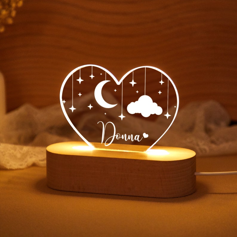 Custom Moon and Star Nightlight Baby,Personalized Clouds Night light With Name, Baby Bedroom Night Light, Newborn Gift,Christmas gifts image 5