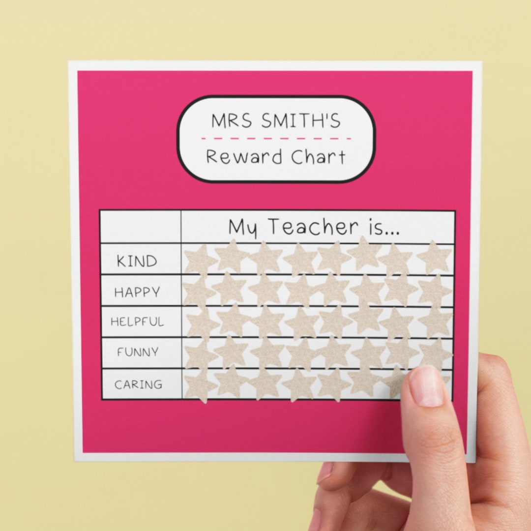 Personalised Teacher Name Gold Star Reward Chart Square Card Etsy