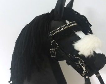 Bridle reins for Hobby Horse western style, with decorative tassels black