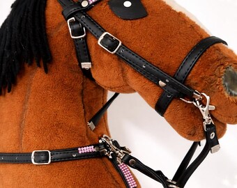 Bride De Chasse En Cuir Marron Point Fantaisie Surélevé - Rênes Tressées Assorties Complètes, Pour Cheval