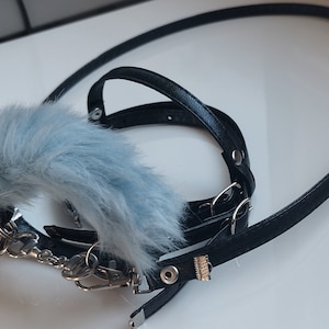 Snaffle Bridle +reins for Hobby horse black +fur blue hh