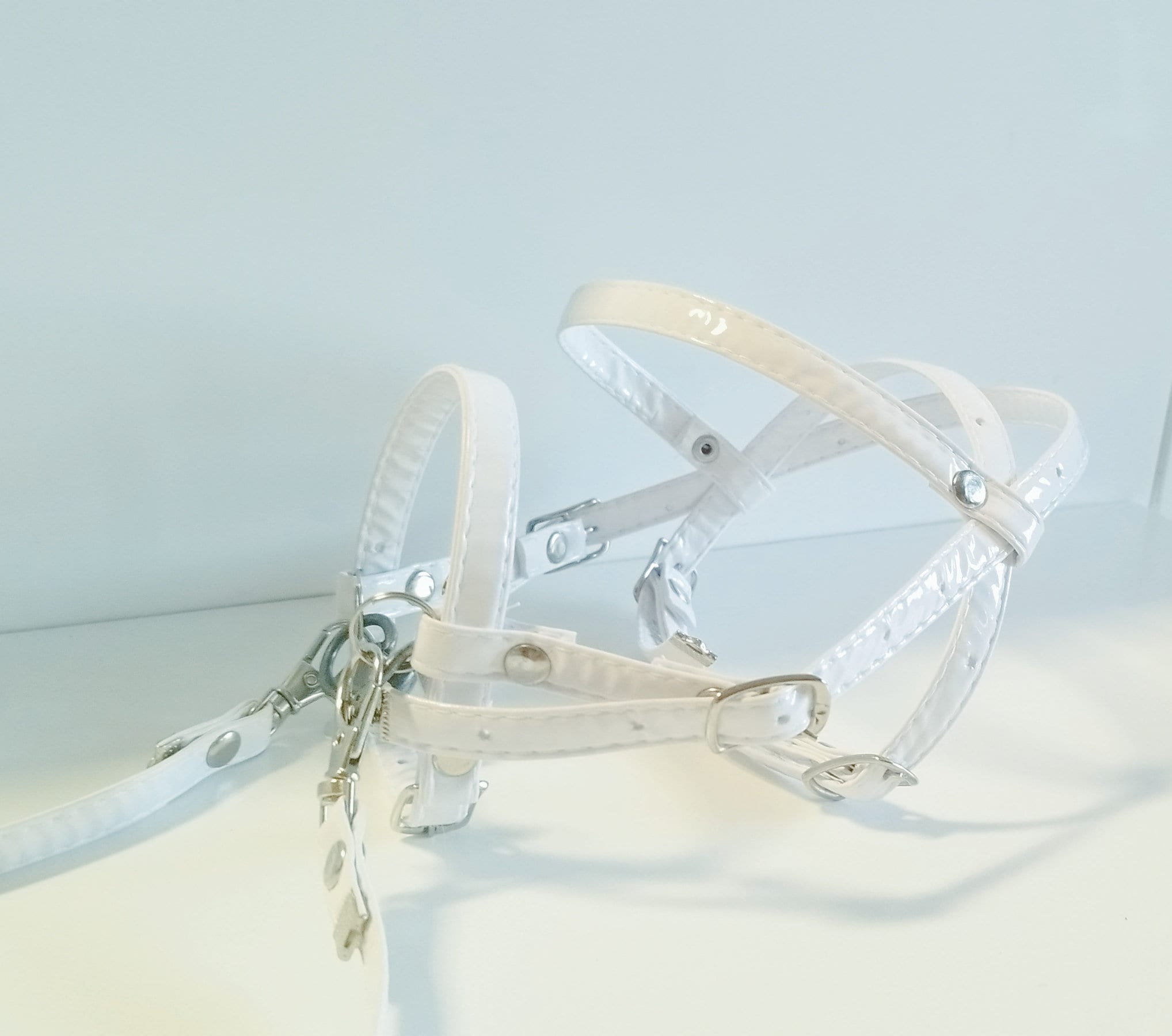 Snaffle Bridle +Reins for Hobby Horse white gloss hh