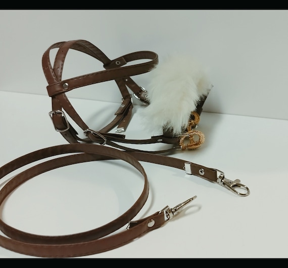 Hobby Horse bridle, Reins +Removable soft fur brown hobbyhorse for hh