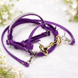 Wasserfeste, verstellbare Trense, violett + abnehmbares weiches Fell + Strasssteine