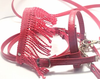 Bridle reins for Hobby Horse western style, with decorative tassels red + red