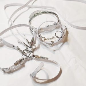 4in1 Breastplate, bridle reins for Hobby Horse White opalescent diamonts hh for hobbyhorse