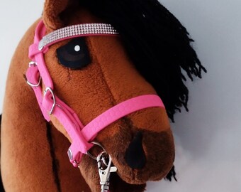 Snaffle Bridle waterproof, adjustable, pink neon + removable soft, diamonts