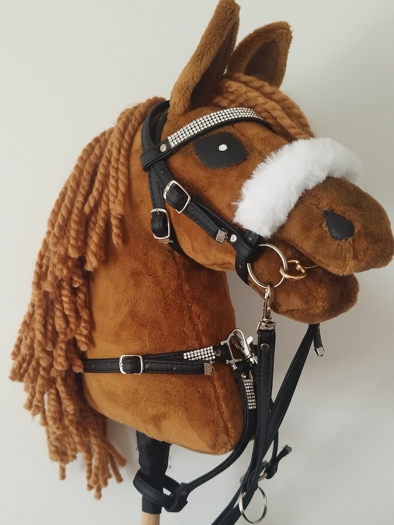 4in1 Breastplate, bridle reins for Hobby Horse BLACK diamonts hh for hobbyhorse image 2