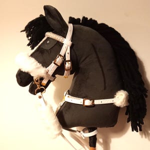 4in1 Breastplate, bridle reins for Hobby Horse WHITE diamonts hh for hobbyhorse