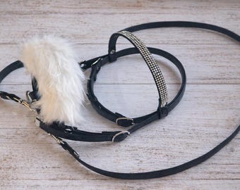 Snaffle Bridle +reins for Hobby Horse black +fur hh bestseller