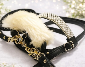 Adjustable Hobby Horse Bridle + Reins – Black Faux Leather Tack Set for A3 A4 A5 – Handmade Gift for Hobby Horse Rider