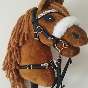 4in1 Breastplate, bridle reins for Hobby Horse BLACK diamonts hh for hobbyhorse image 3