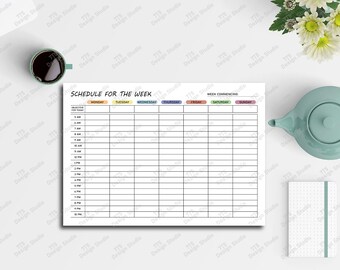 Hourly Weekly Schedule Planner, Weekly Planner Printable, Desk Planner, Week at a Glance, Weekly Agenda, Weekly To Do List, A4/Letter