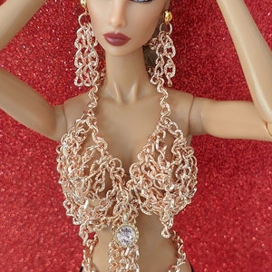 1:6 scale doll bustier earrings body chain         for integrity toys. İntegrity toys jewelry. Jewelry for barbie