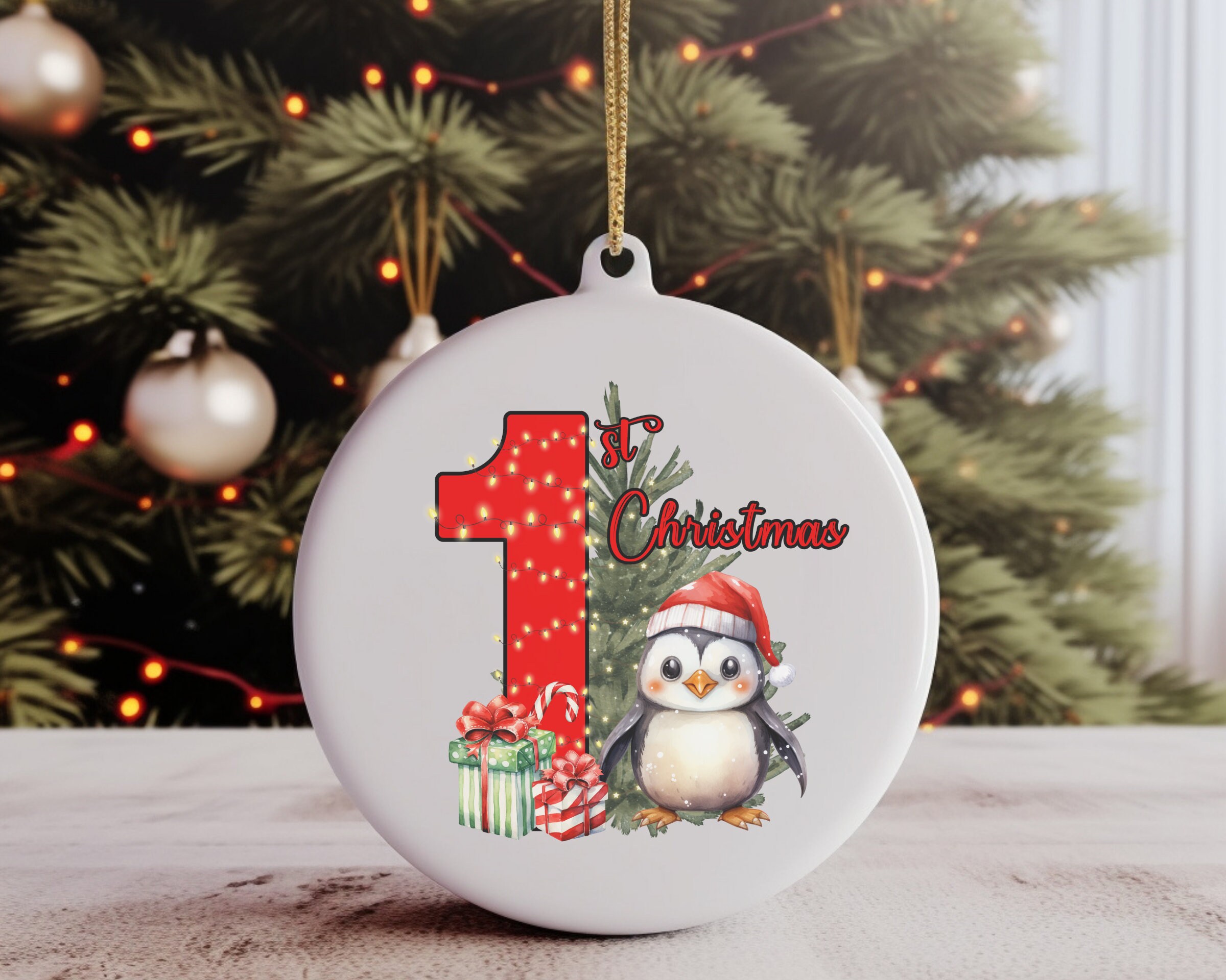 Red My First Christmas Penguin Png/ Baby's 1st Christmas Tree Design ...