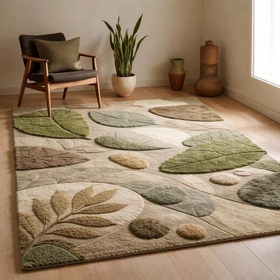 Natural Form Rug Nature Inspired Leaf Handtufted Wool Rug – Modern Botanical Sculpted ...