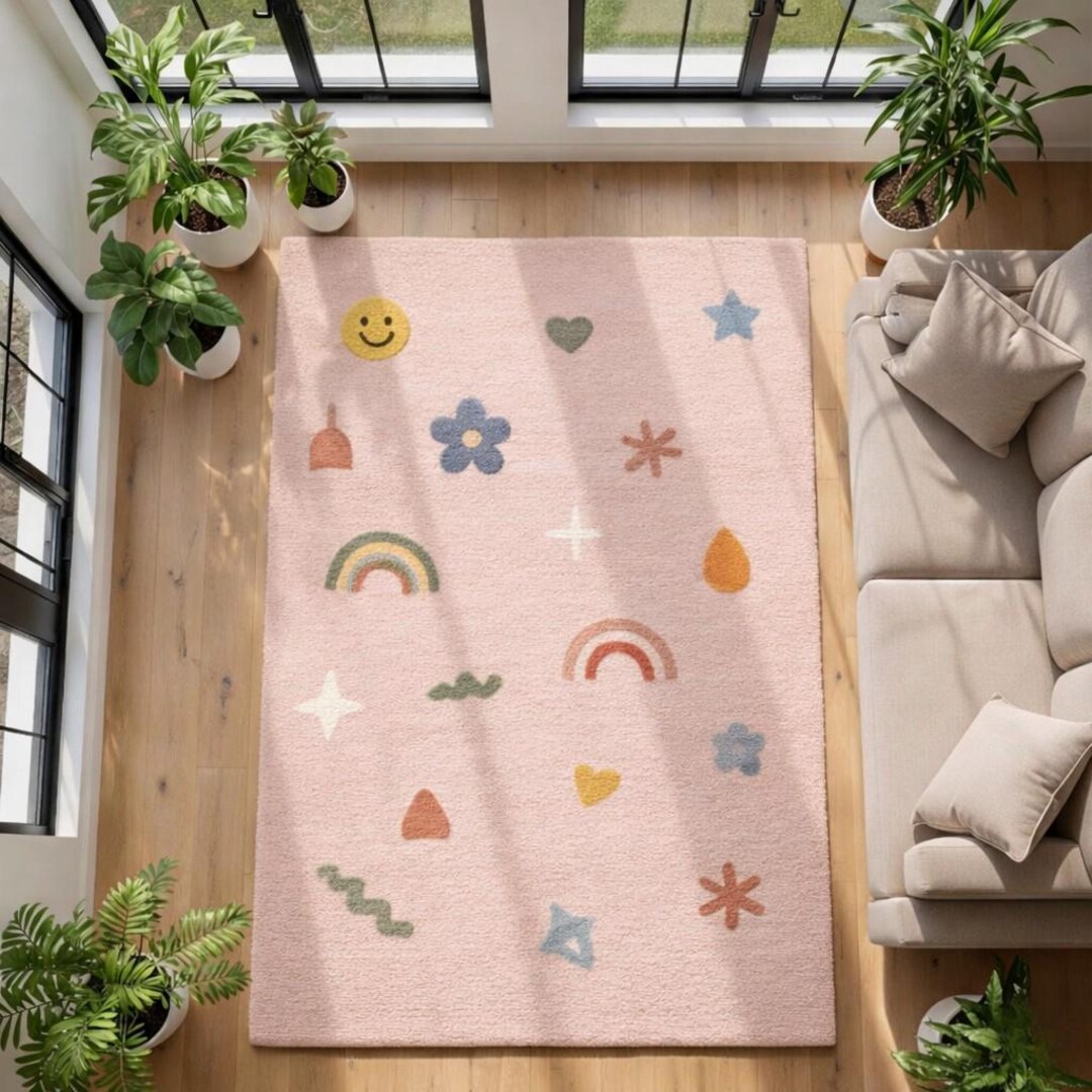 Handtufted Wool Kids Rug – Pastel Rainbow Nursery Carpet - Etsy