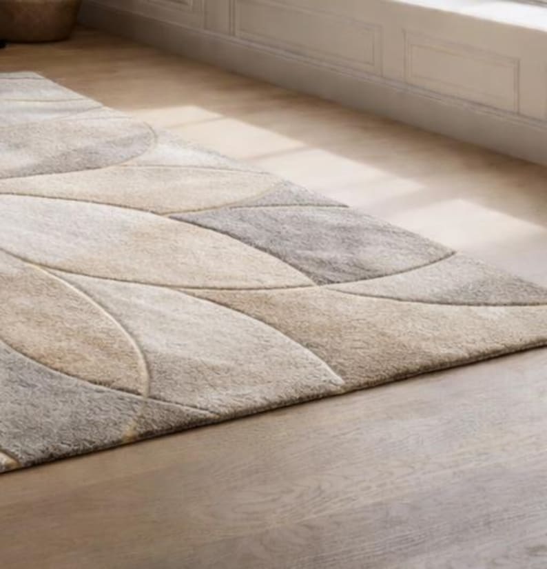 Hand Tufted Wool Area Rug | Neutral Abstract Sculpted Design - Etsy