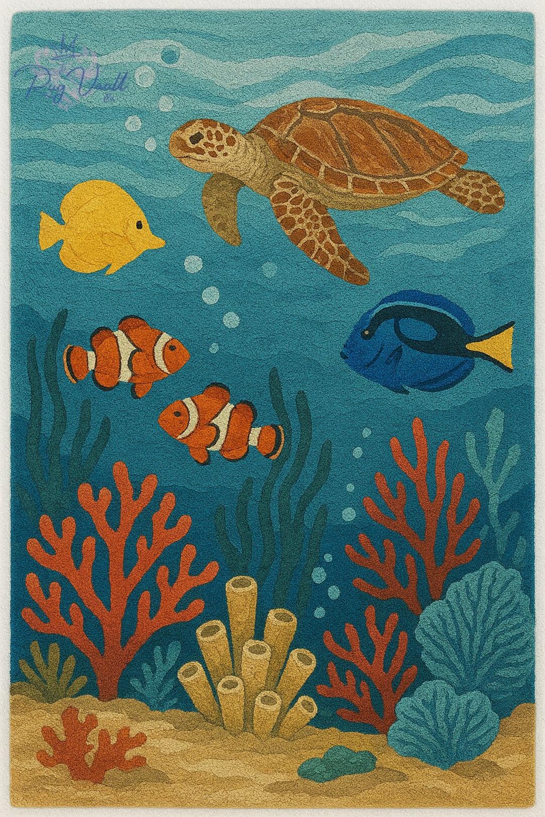 Ocean Theme Rug Underwater Ocean Theme Rug | Sea Turtle Clownfish Coral Kids Room ...