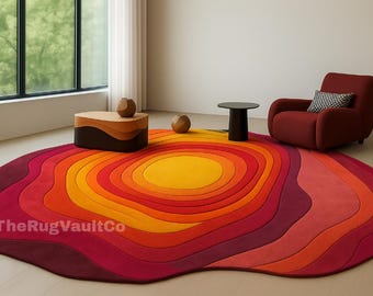 Hand Tufted Wool Blend Abstract Rug: Bold Gradient, Red Orange Yellow