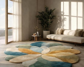 Hand Tufted Wool Petal Rug | Sculpted Abstract Carpet