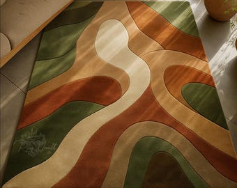 Hand Tufted Wool Rug – Earthy Abstract 3D Wavy Design