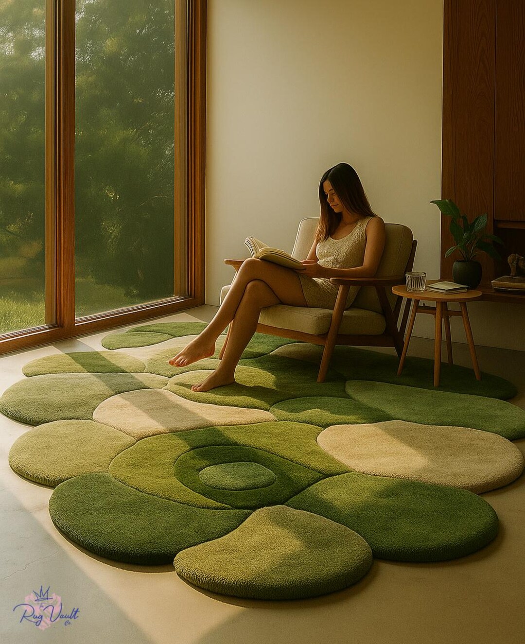 Hand Tufted Moss Green Wool Rug: 3D Modern Organic Carpet - Etsy