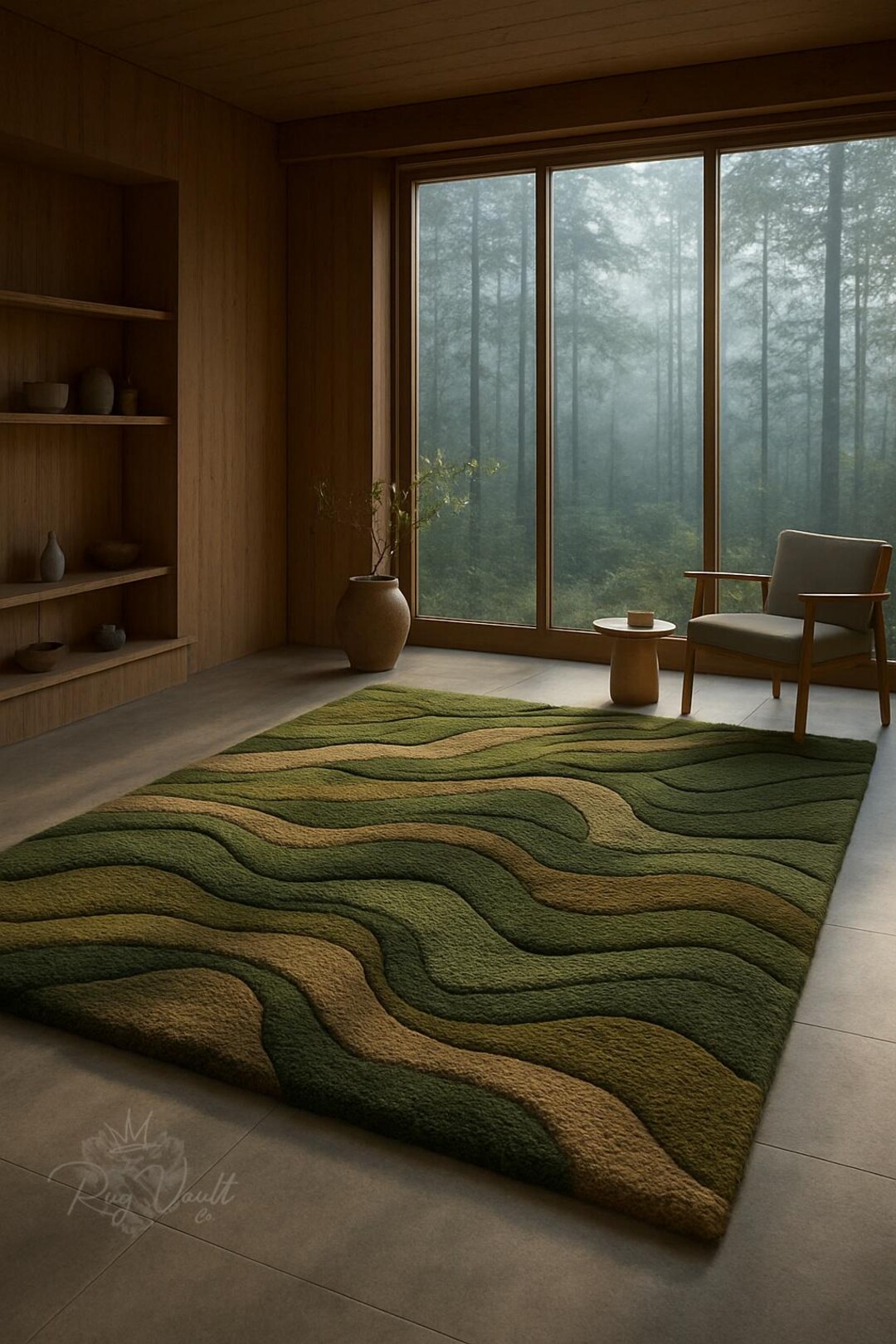 Green Earthy Pattern Rug Earthy Green Wave Rug – Handtufted Wool Modern Abstract Carpet for ...