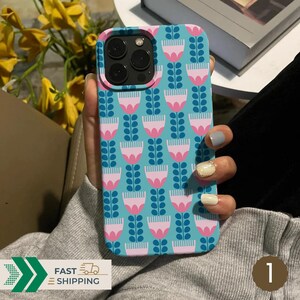 Slim Phone Cases - Scandinavian Floral Design, Flower Pattern Protective Cover, Minimalist Phone Accessories, Nordic Style Phone Skin,