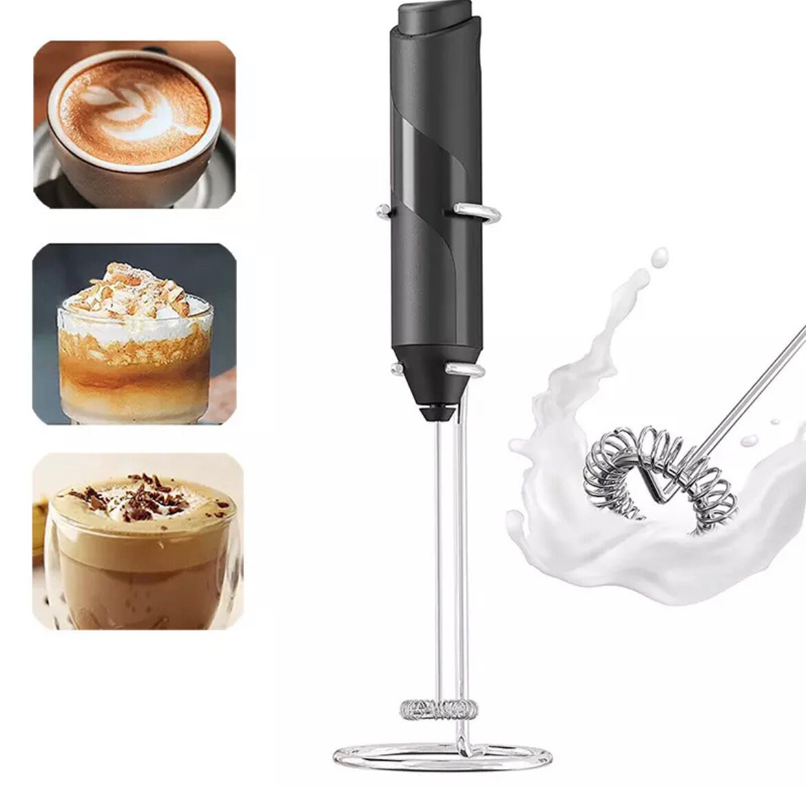  Elementi Milk Frother Handheld - Coffee Mixer Wand - Hand Held  Frother Wand for Coffee and Protein Powder - Drink Mixer Handheld -  Electric Stirrer for Drinks - Handheld Frother Mixer (