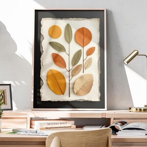 Rustikales Herbstblatt Wandkunst - Erdfarbenes botanisches druckbares Poster, zerrissene Kante Papierstruktur, minimalistisches Herbstdekor, digitaler Download