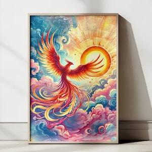 Phoenix Rising Poster – Fiery Fantasy Wall Art, Rebirth and Strength Artwork, Mystical Printable Decor for Home & Office