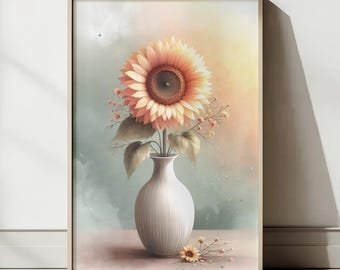 Watercolor Sunflower Poster: Floral Vase Painting (Digital Download)