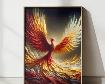 Fiery Phoenix Art Print: Red and Gold Firebird Poster (Digital Download)
