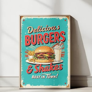 Retro Burger Diner Poster: 50s American Kitchen Art (Digital Download)