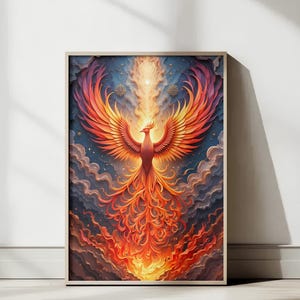 Majestic Phoenix Poster - Mythical Bird Wall Art, Firebird Print, Fantasy Decor, Inspirational Art, Phoenix Wall Art, Phoenix Image