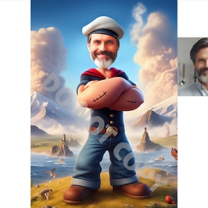 Popeye Portrait, Custom Popeye Photo, Popeye Caricature, Popeye Drawing, Popeye Poster, Father&#39;s day Gift, Father Gift, Photo to Popeye