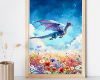 Watercolor Dragon Poster: Fantasy Art Print (Digital Download)