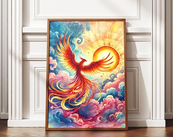 Watercolor Phoenix Art Print: Mythical Bird Design (Digital Download)