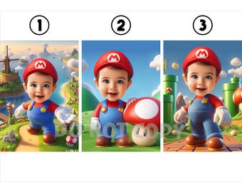Super Mario Portrait, Custom Mario Photo, Mario Kids Portrait, Super Mario Caricature, Mario Bros Drawing, Mario Poster, Personalized Mario
