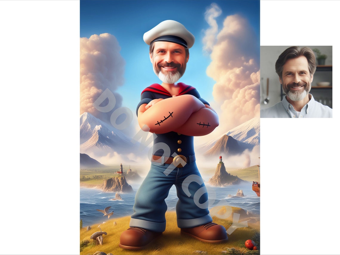 Popeye Portrait, Custom Popeye Photo, Popeye Caricature, Popeye Drawing ...