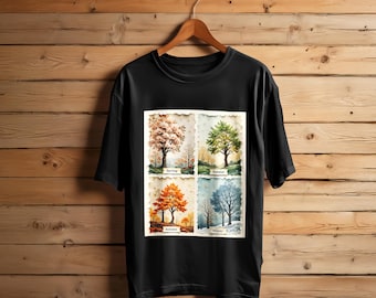 Four Seasons Tree T-Shirt PNG, Seasonal Nature Graphic, Spring Summer Autumn Winter Sublimation