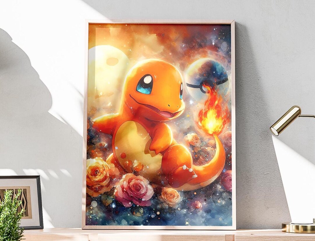 Charmander Poster, Watercolor Charmander, Charmander Painting