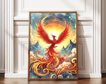 Watercolor Phoenix Art Print: Sunrise Phoenix Fly (Digital Download)